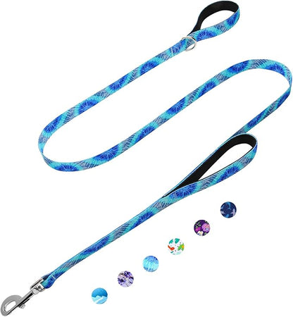 6 Foot Dog Leash for Medium Large Dogs, Heavy Duty Blue Dog Leash with 2 Padded Handles, Walking Training Lead for Medium and Large Dogs, Tie Dye