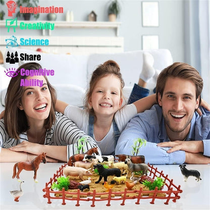 BOLZRA Farm Animal Figurines, Realistic Plastic Animals Toys with Fences Building Blocks, Farm Figures Playset Educational Birthday Gift for Kids & Toddlers, 53 PCS