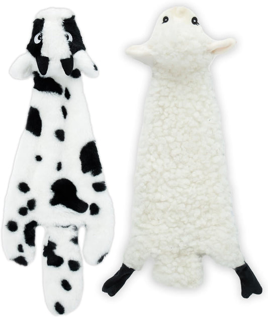 2-in-1 Stuffless Squeaky Dog Toys with Soft, Durable Fabric for Small, Medium, and Large Pets by Best Pet Supplies - No Stuffing for Indoor Play, Sheep, Cow, size L