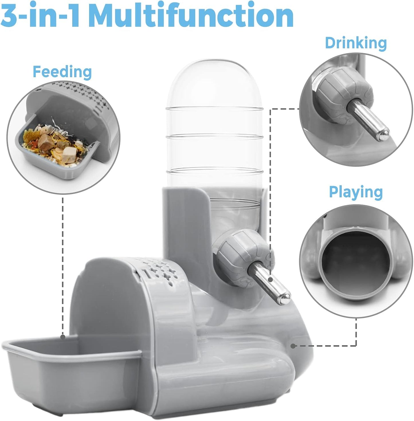 VANNON 3 in 1 Hamster Water Bottle No Drip Small Animal Water Bottle Automatic Bottle Dispenser with Food Container Base Hut and Hideout Base 4oz/120ml,Leekproof, BPA Free