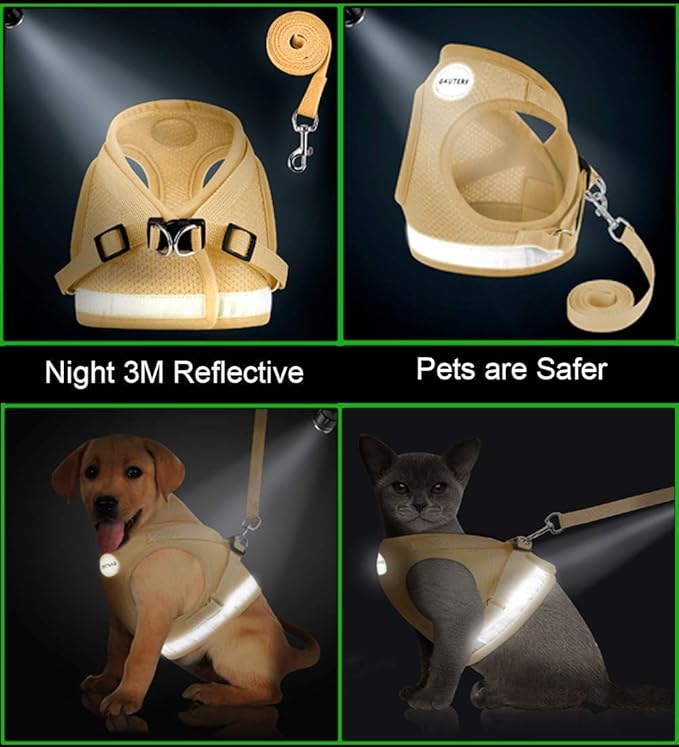 Cat Harnesses and Puppy Harness with Leashes Set, Escape Proof Cat Harness, Adjustable Reflective Soft Mesh Vest Fit Puppy Kitten Rabbit Ferrets's Outdoor Harness