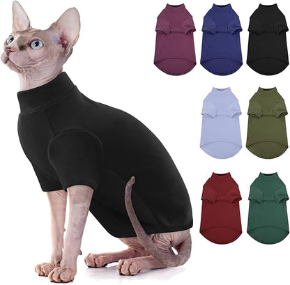 SUNFURA Turtleneck Sweater for Cat, Sphynx Cats Shirt Hairless Cat Sweaters with Sleeves, Warm and Soft Kitten Pullover Fleece Winter Pajamas Jumpsuit for Puppy Cats, Black S