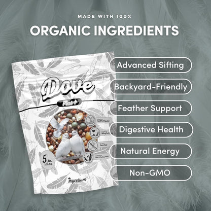 Mycelium Dove Plus Wild Bird Food (5 LB Bag) | Premium Bird Seed Mix for Doves, Pigeons & Ground-Feeding Birds | Supports Healthy Digestion | Organic, Non-GMO & Made in USA