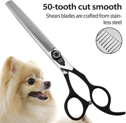 Fenice Peak 7.0'' Dog Thinning Scissors For Grooming 440C Stainless Steel Black Non-Slip Handle Sharp Blades Professional Pet Trimming Scissors for Cats Thinning Rate 35%