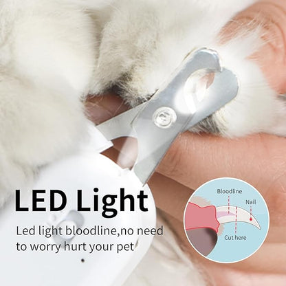 PAKEWAY Pet Nail Clipper with LED & -U-V Light, Cat Claw Trimmer with Ultra Bright LED Light for Nail Bloodline to Avoid Over Cutting, Sharp Angled Blade Grooming Tool for Dog Cat Rabbit Small Animals
