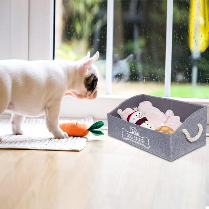 Large Dog Toy Box - Trapezoid Dog Toy Bin with Handles, Collapsible Pet Supplies Storage Basket, Perfect for Organizing Dog Cat Toys and Accessories