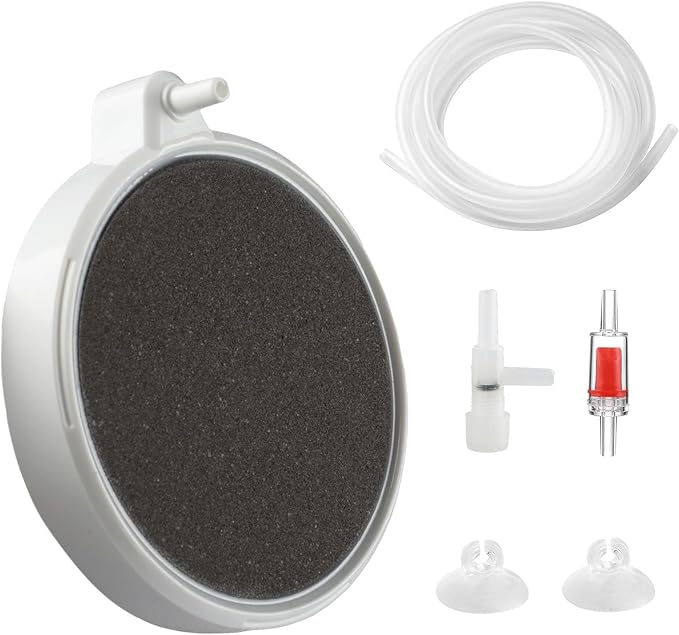 Fish Tank Bubbler, 3.2 Inch Aquarium Air Stone Kit, Nano Quiet Oxygen Diffuser for 20-70 Gallon Tanks, High Dissolved Oxygen, Dirt-Resistant Air Stone Bubbler with Tubing & Suction Cups