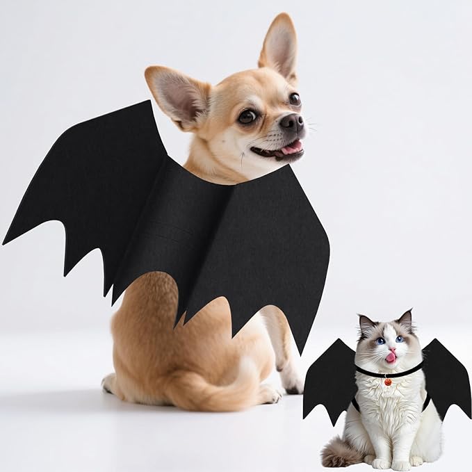 Cat Halloween Costume, Small Dog Halloween Costumes - Bat Wing with Pumpkin Bell for Pet Halloween Cosplay Party Dress Up Accessories (Large)