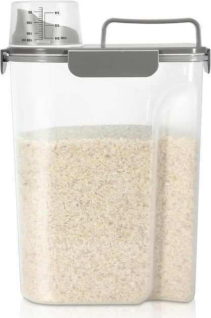 TBMax Airtight Rice Container 10 Lbs, Cereal Dispenser, Pet Cat Dog Food Storage Container, Plastic Kitchen Pantry Food Storage Holder with Cup -Dark Grey