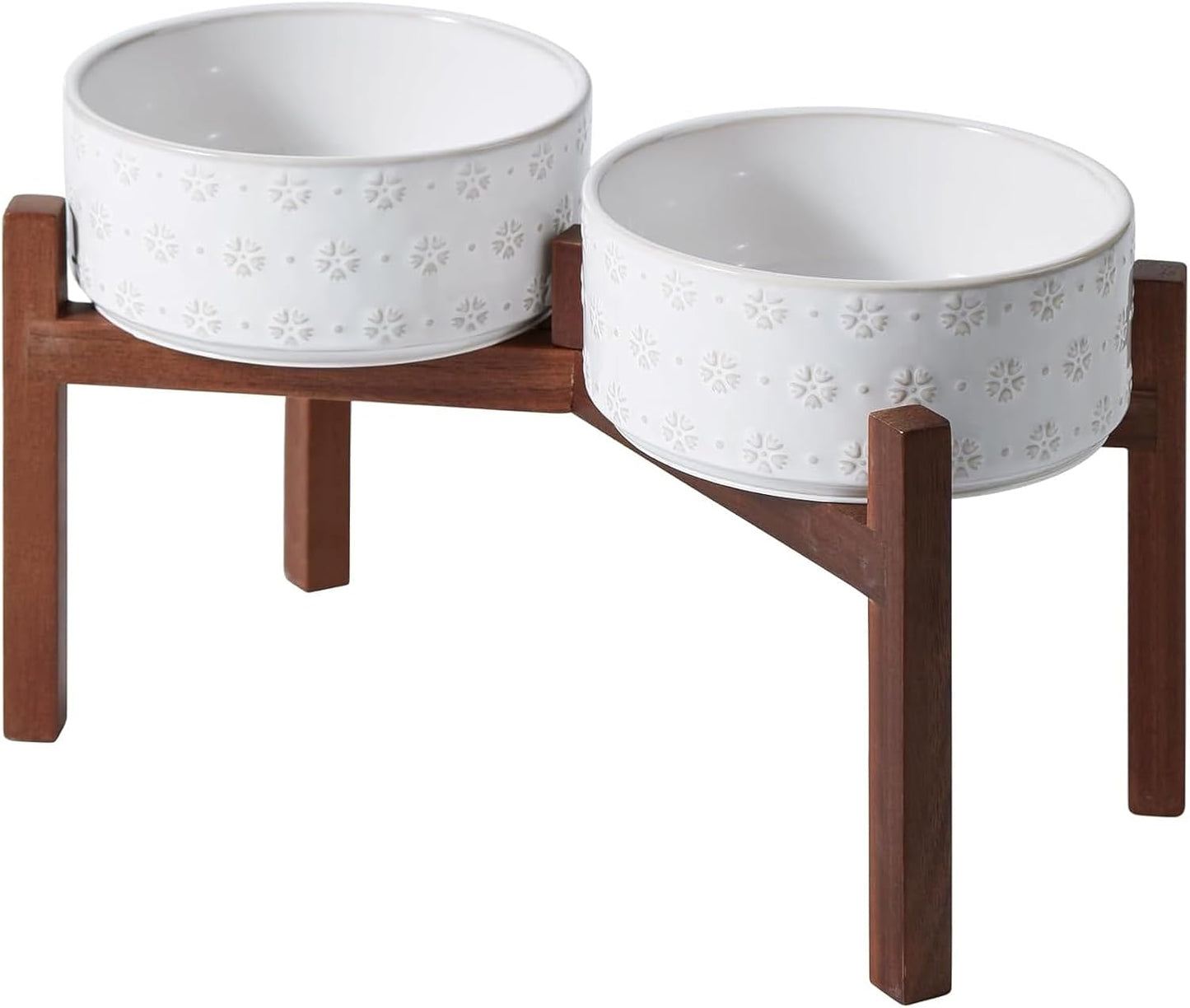 SPUNKYJUNKY Ceramic Dog Bowls with Acacia Wood Stand Raised Food and Water Bowl for Lage Dogs (21cm)