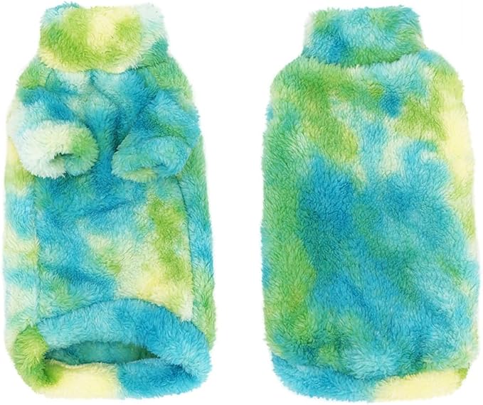 Sphynx Cat Warm Turtleneck Sweater, Thick Soft Double-Sided Fleece Clothes for Cats, Two-Legged Winter Onesie for Cats and Small Dogs,Pjs for Cats and Puppy (Green Tie-dye, L (5-6.5lbs))