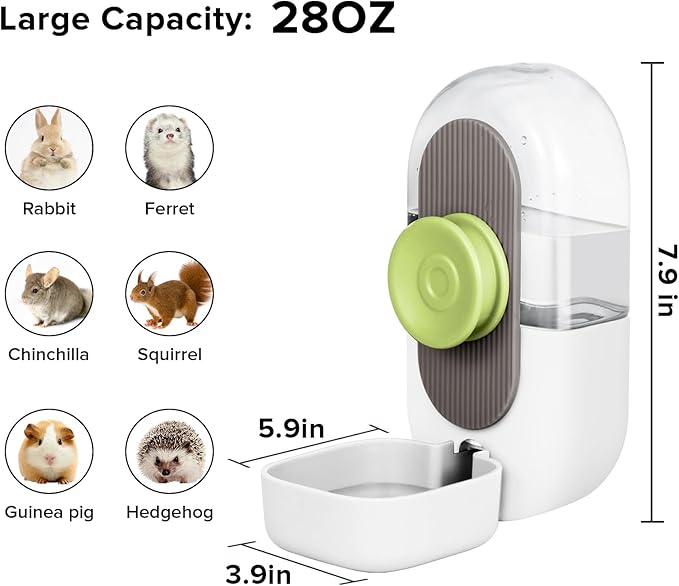 Rabbit Water Bottle,Hanging Automatic Water Dispenser for Cage (White, 28oz)