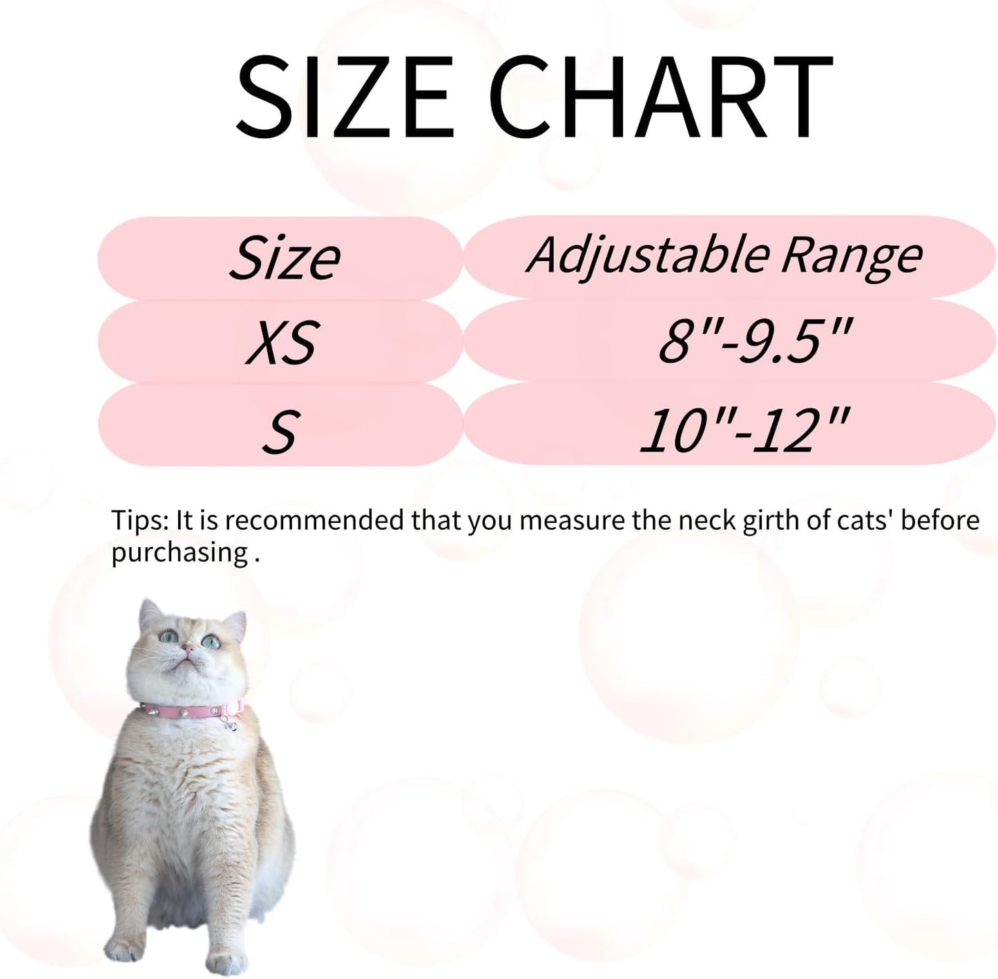 Spiked Cat Collar with Bells, Breakaway Genuine Leather Protective Collar for Kitty, Studs Spikes Punk Style Adjustable for Girl Boy Kittens Small Bunny Rabbit, 8"-9.5" Pink