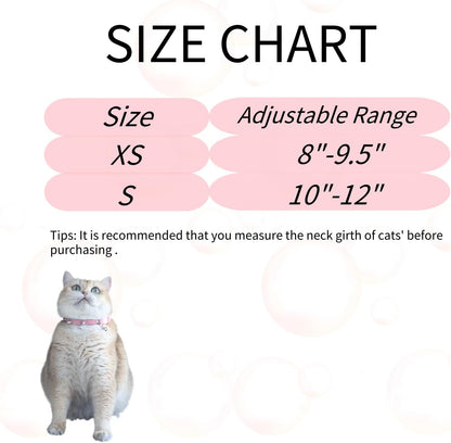 Spiked Cat Collar with Bells, Breakaway Genuine Leather Protective Collar for Kitty, Studs Spikes Punk Style Adjustable for Girl Boy Kittens Small Bunny Rabbit, 8"-9.5" Pink