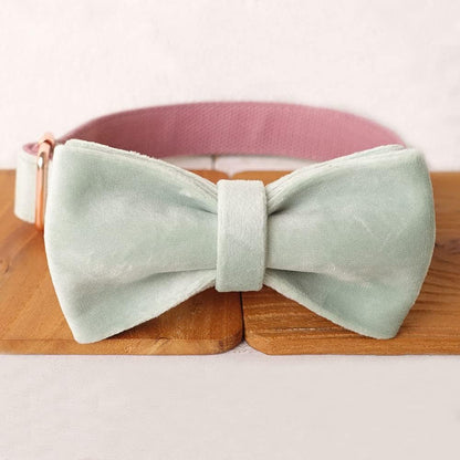 PETDURO Custom Dog Collar Personalized with Name Engraved Quick Release Rose Gold Metal Buckle for Large Medium Small Girl Dogs - Dog Leash and Bow Tie Available - Soft Comfy Velvet (Mint Pink, M)