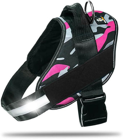 Non Pull Dog Harness with Patch Panels and Handle, Adjustable, Reflective, No Choke, Heavy Duty Easy On Service Dog Vest Harnesses for Medium Large Small Sized Dogs - Camouflage Pink, S