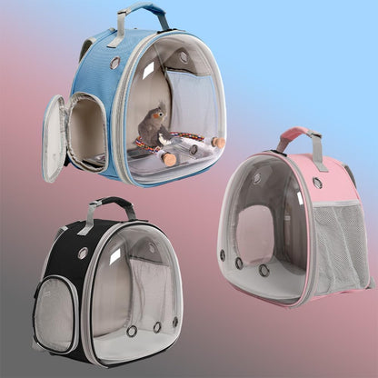 Small Bird Travel Backpack Carrier Cage, Backpack to Transport Backpack Carrier with Metal Tray Stand Perch for Parakeet Cockatiel Budgies Vet Carry Bag