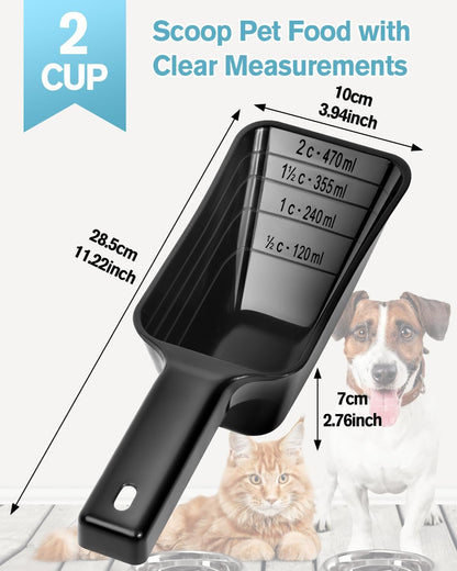 2 Cup Dog Food Scoop(2 Pack), Plastic Pet Food Scoop with Measuring Lines for Accurate Pet Food Portions,Dishwasher Safe (Black)