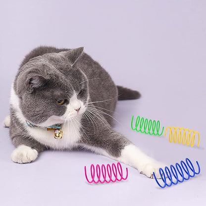 130 Pack Cat Spring Toy, Colorful Interactive Cat Toy Plastic Coil Spiral Springs for Indoor Cats Kitten Swatting, Biting, Hunting