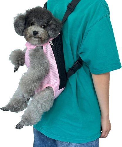 Pet Dog Carrier Backpack, Portable Breathable Mesh Chest Carrier, Polyester Woven Double Shoulder Pet Bag for Outdoor Adventures (Pink, X-Large)
