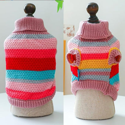 Rainbow Puppy Sweater for Small Dog Pullover Knitted Dog Sweatshirt Cable Cat Knitwear Warm Pet Clothes for Kitten Chihuahua Yorkie Toy Poodle XXS (Rainbow, X-Small)