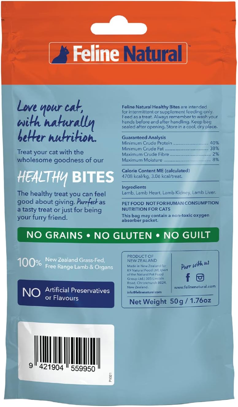 Feline Natural Freeze Dried Cat Treats – New Zealand Single-Source Protein Treats for Cats - Grain-Free Healthy Cat Snacks, Lamb Bites, 1.76oz (Pack of 2)