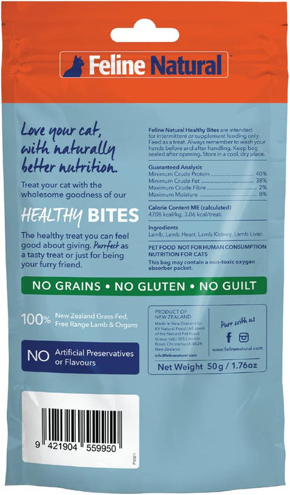 Feline Natural Freeze Dried Cat Treats – New Zealand Single-Source Protein Treats for Cats - Grain-Free Healthy Cat Snacks, Lamb Bites, 1.76oz (Pack of 2)