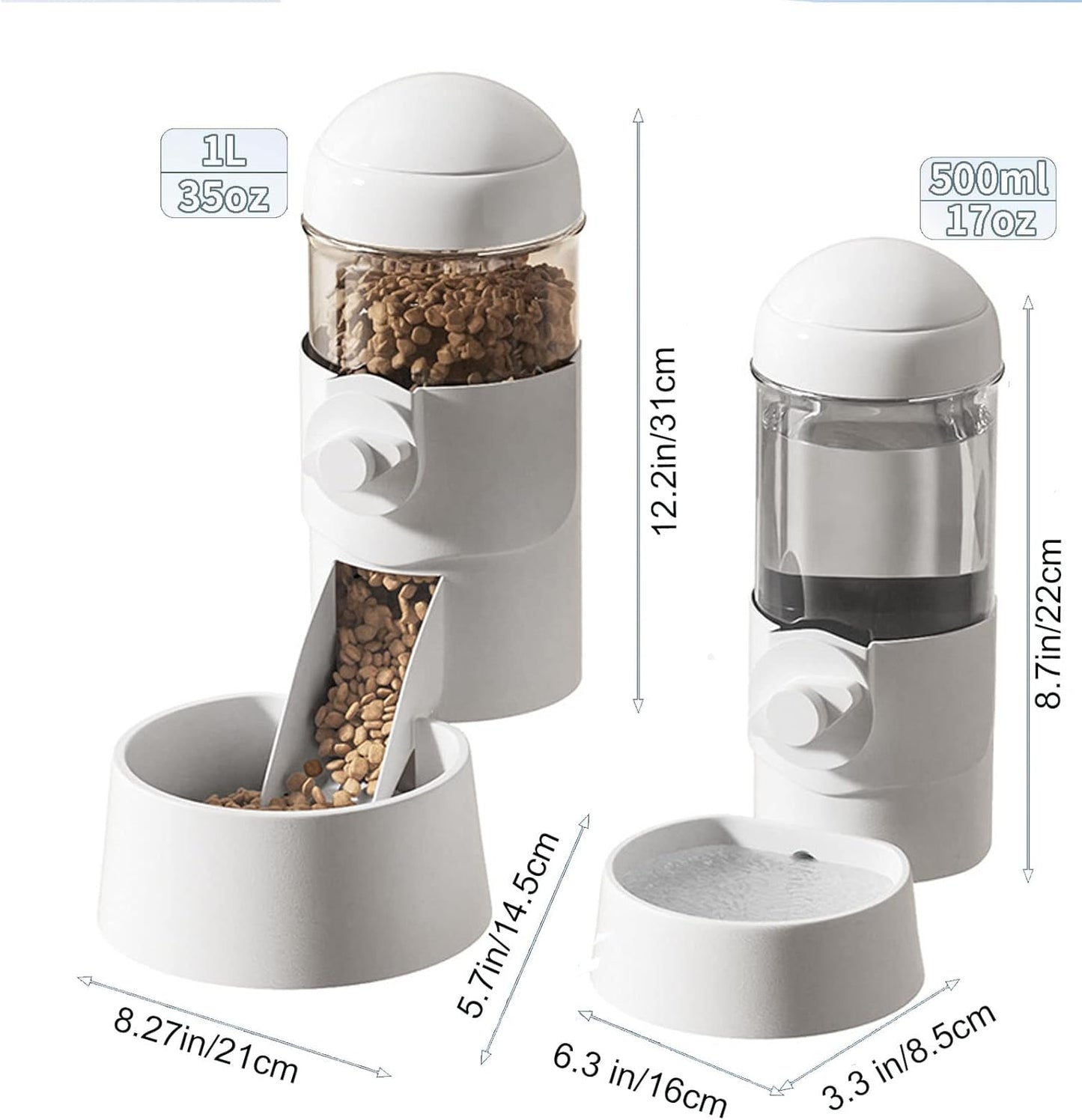 Pet Dog Cat Hanging Automatic Feeders Drinking Bowls, Auto Gravity Rabbits Feeder Water Set, Cage Pet Feeding Bowls Dispenser for Cats Dogs Puppy, Rabbit Hamsters Chinchilla Hedgehog (White-Water)