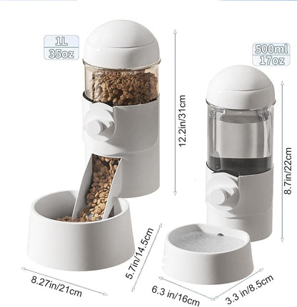 Pet Dog Cat Hanging Automatic Feeders Drinking Bowls, Auto Gravity Rabbits Feeder Water Set, Cage Pet Feeding Bowls Dispenser for Cats Dogs Puppy, Rabbit Hamsters Chinchilla Hedgehog (White-Water)
