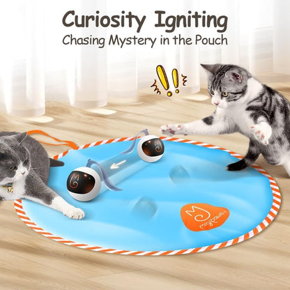 Migipaws Interactive Cat Ball Toy Set, Fun Tracker, Glowing Chase Ball with MystiChaser Pouch, Fluffy Tail, A Small Mice (White)