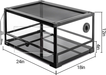 Reptile Tank 20 Gallon, 360°Full Vision Glass Reptile Terrarium 24" x 18" x 12", 24 in Wide Front Opening Reptile Tank for Desert and Tropical Reptiles Gecko Bearded Dragon Snake Hermit Crab