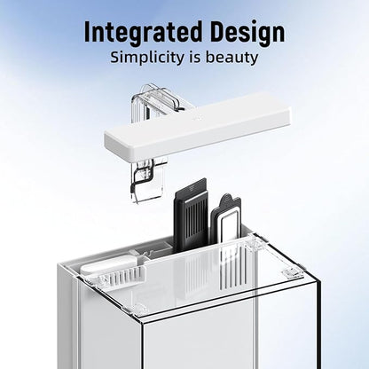 2-Gallon All-in-One Fish Tank – Silent Pump, 3-Stage Filtration & Easy Water Change, Perfect Self-Care Betta Aquarium Kit for Kids & Beginners (White