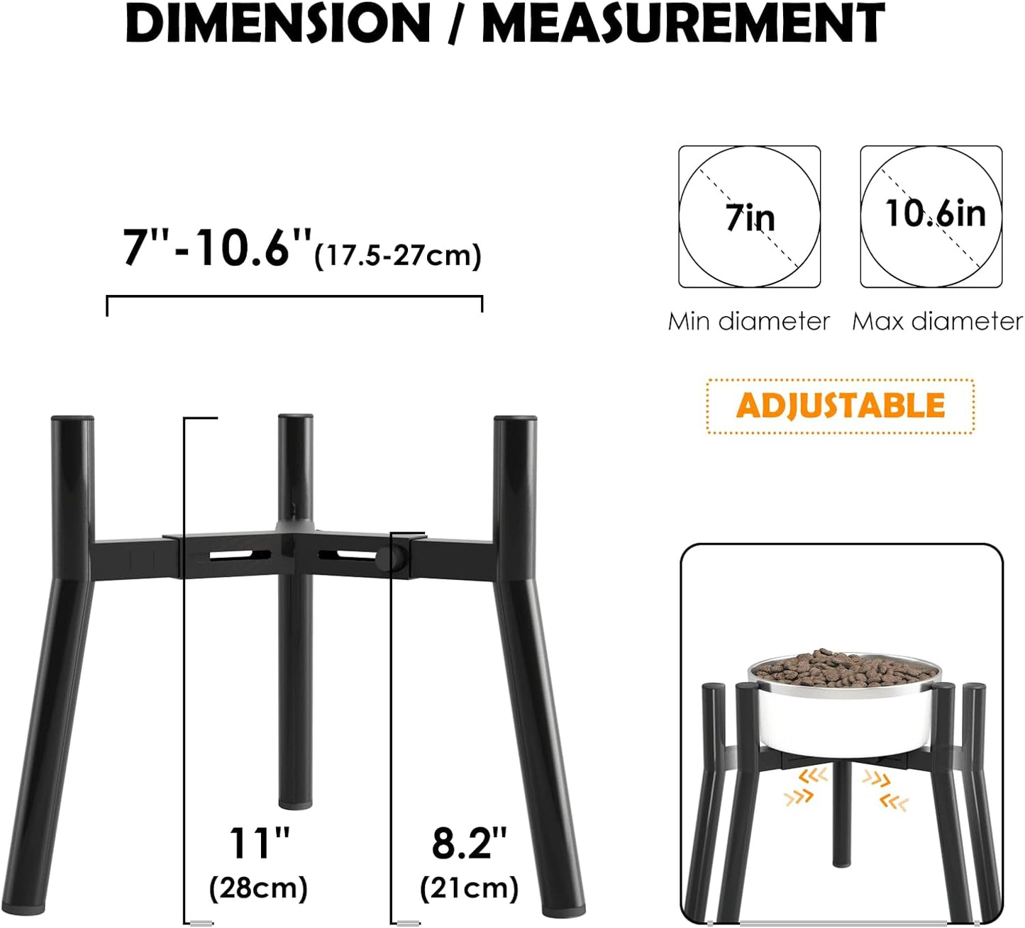 Dog Bowl Stand for Medium & Large Dogs, Adjustable Width 7-10.7", 11in Tall Elevated Dog Food Water, Bowl Not Included