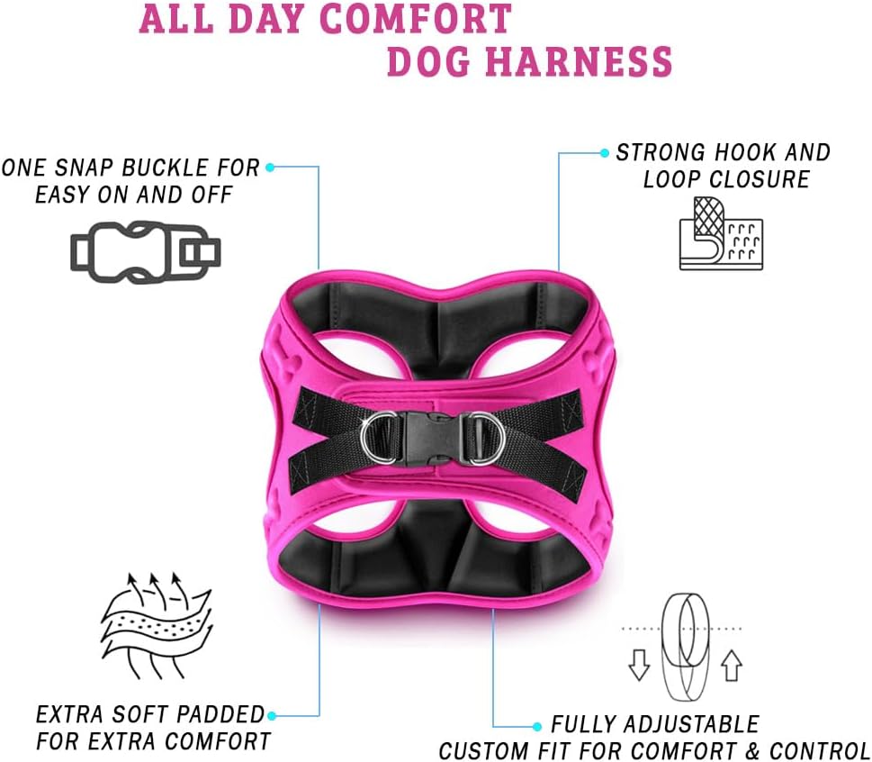 Comfort fit Step-in Dog & Puppy Harness - Comfortable All Weather Dog Vest Harness: Adjustable, Soft Padded, Easy to Put-on for Small, Medium-Sized Dogs.