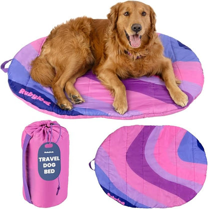 Travel Dog Bed Mat (42" x 30") – Foldable, Packable Outdoor Camping Dog Bed – Lightweight, Water Resistant & Cozy with Soft Padding – Compact, Portable & Machine Washable – Large & Small Breeds - Pink