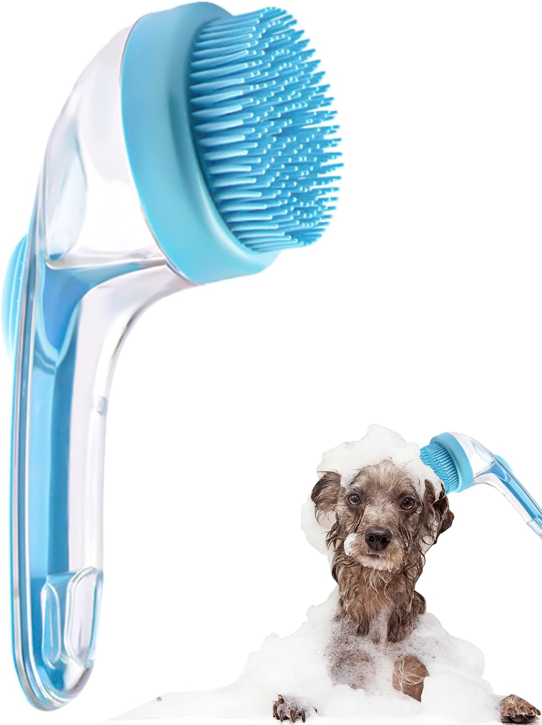 Pet Bath Brush,Dog Shampoo Brush Bubble Maker,New 2 in 1 Dog Bath Brush with Built-in Shampoo Dispenser,Bathing Dog Grooming Massage Brush for Showering Long and Short Haired Dogs and Cats(blue)