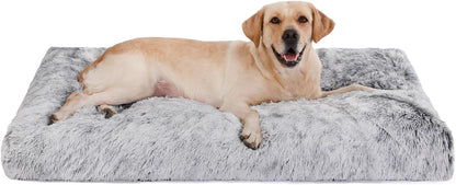 Bedfolks Waterproof Kennel Pad - Plush Dog Bed, XXL Crate Bed 47"x29", Washable Dark Grey Faux Fur Cover