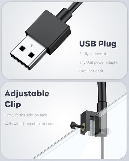 Pawfly 6 W LED Aquarium Light for 1 to 5 Gallon Fish Tanks Clip On Fish Tank Light USB Moving Aquarium Lamp with Full Spectrum Dimmable White Blue Red Green Lights with Timer (Adapter Not Included)