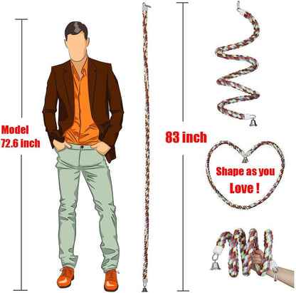 Rope Bungee Perch Bird, 83inch Kintor Pure Natural Colorful Bead Cage Chewing Toys for Small Medium Parrot (83inch)