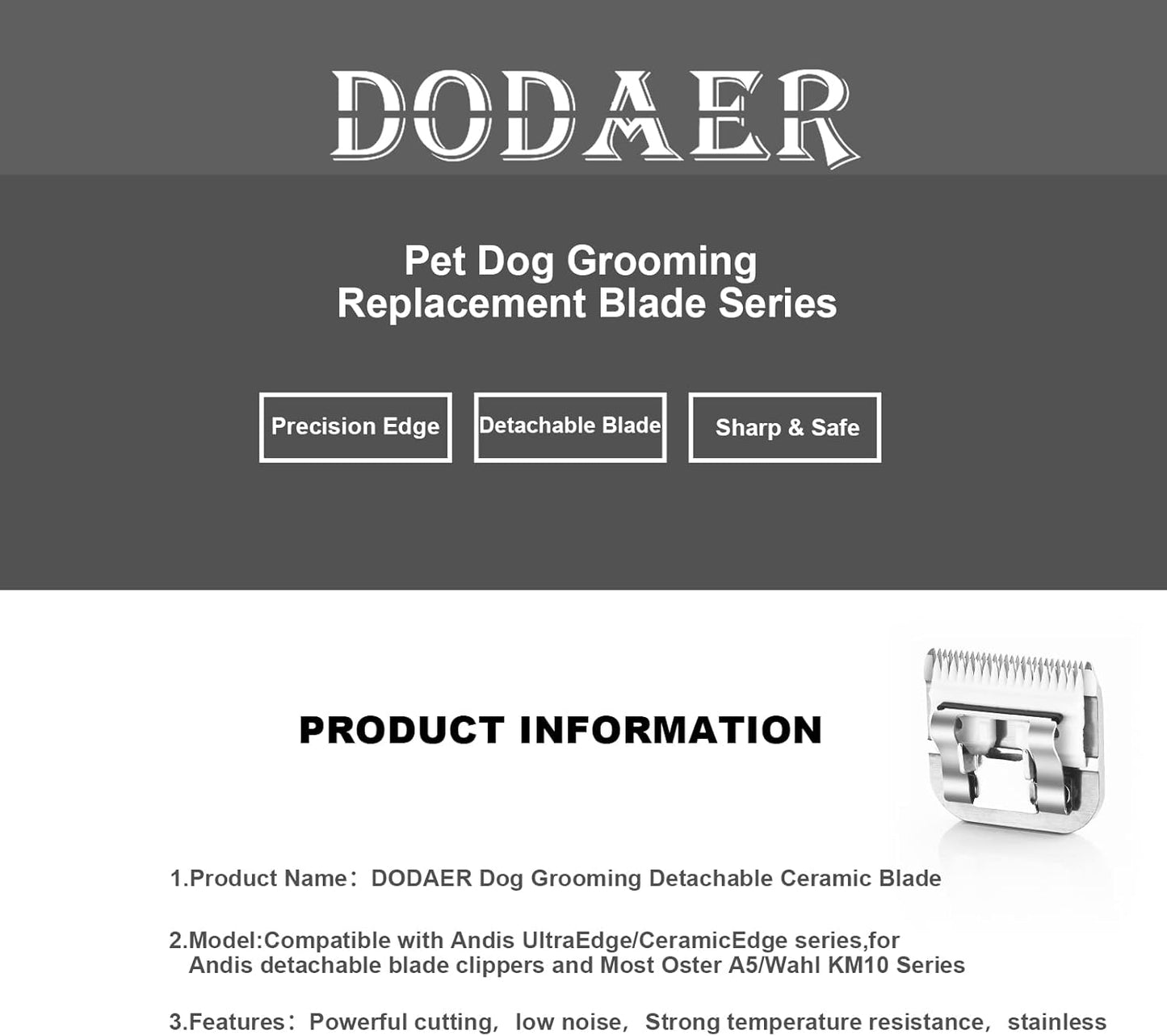 Size 7F/5F/4F Detachable Pet Dog Grooming Blades of Stainless Steel,Compatible with Andis,Oster A5,Wahl KM10 Series,3 Count