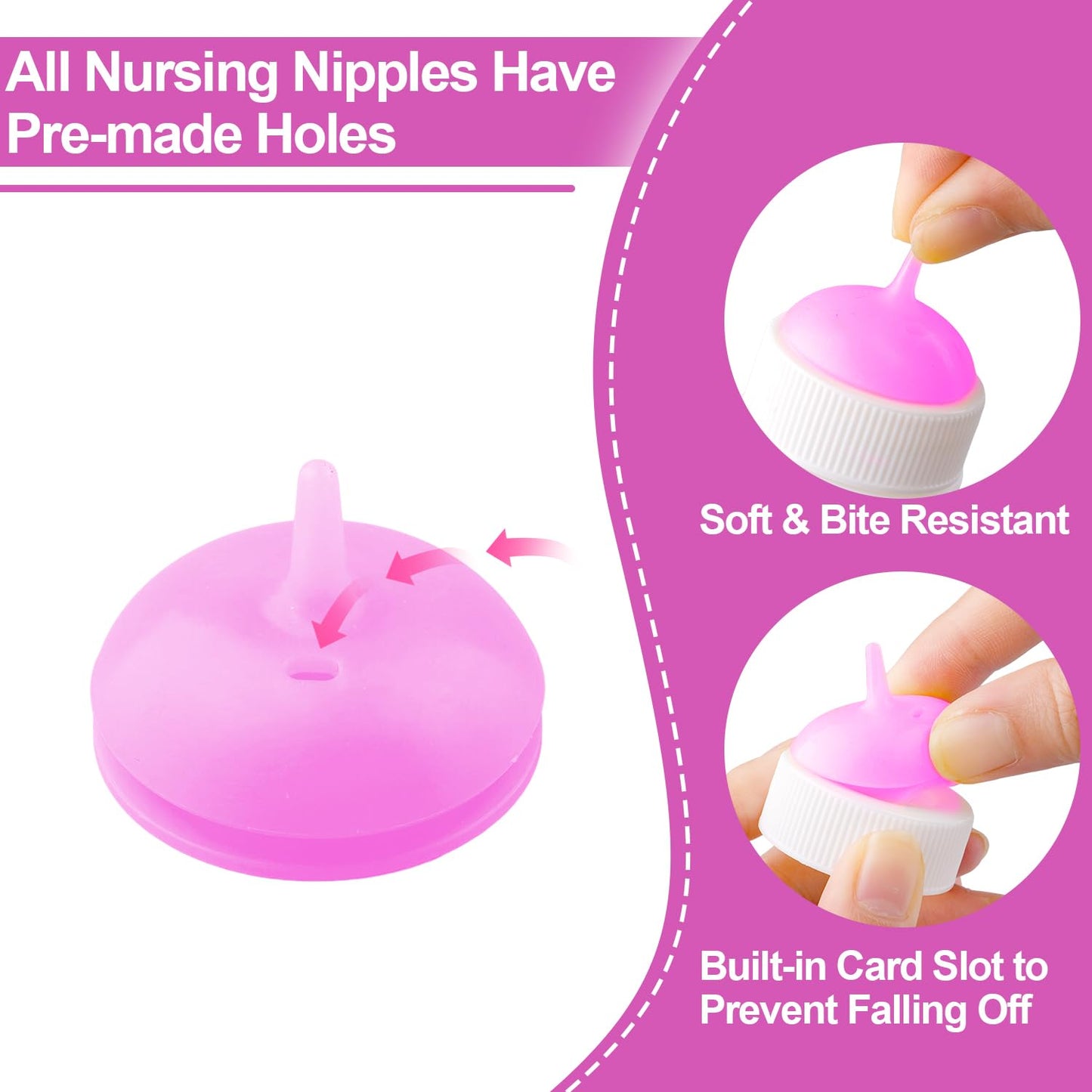 Pet Feeding Nipple with Syringe, Soft Silicone Nursing Pet Feeding Bottle, Ventilation Valve Resistant Tearing for Puppies, Kittens, Rabbit, Small Wildlife (S Nipple,Pink)
