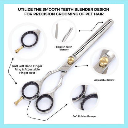 Left-Handed Pet dog Grooming Scissors Set Pro-Grade Curved Shears for Dogs Cats - Precision Crafted Sharp Blades Comfort Grip - Ideal for Cutting Curving Thinning (LH Round Tip Kit)