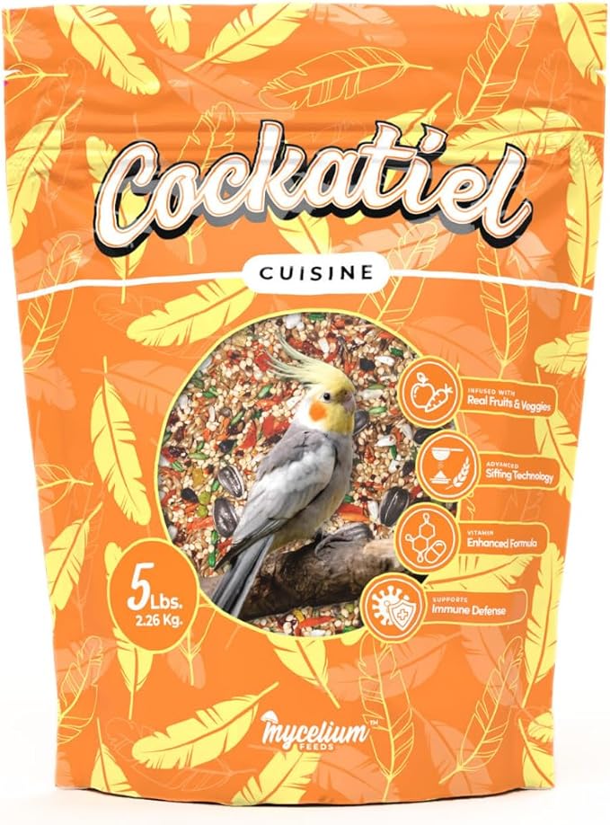 Mycelium Cockatiel Cuisine (5 LB Bag) | Organic Bird Seed w/Fruits, Veggies & Added Vitamins | Immune-Supporting, Nutrient-Rich Daily Blend for Cockatiels | Non-GMO, No Fillers, Made in USA