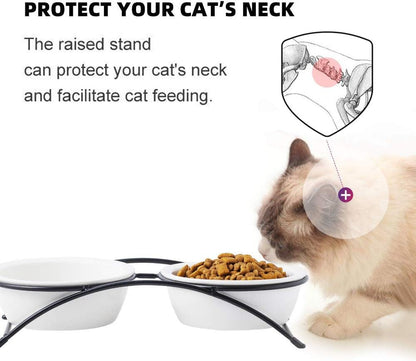 ZONEYILA Elevated Cat Bowls, Dog Bowl, Ceramic Raised Cat Food Water Bowl Set with Metal Stand for Indoor Cats Small Dog, Prevent Neck Pain,12 Ounces, Cute Paw Pattern