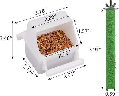 IBWell 2 Pack Bird Water Bowl Clear Bird Food Container Bird Cage Feeder No Mess Bird Feeder for Cage Parakeet Feeder with Perch