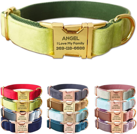 PETDURO Custom Dog Collar Personalized with Name Engraved Quick Release Rose Gold Metal Buckle for Large Medium Small Girl Dogs - Dog Leash and Bow Tie Available - Soft Comfy Velvet (Mint Green, M)