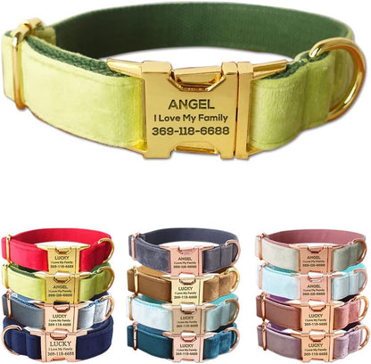 PETDURO Custom Dog Collar Personalized with Name Engraved Quick Release Rose Gold Metal Buckle for Large Medium Small Girl Dogs - Dog Leash and Bow Tie Available - Soft Comfy Velvet (Mint Green, XS)