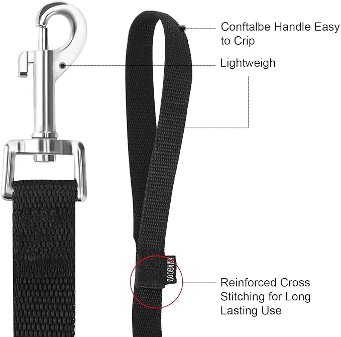 AMAGOOD 6 FT Puppy/Dog Leash, Strong and Durable Traditional Style Leash with Easy to Use Collar Hook, Great for Small, Medium and Large Dogs (1" x 6 ft, Black and Purple (2-Pack))