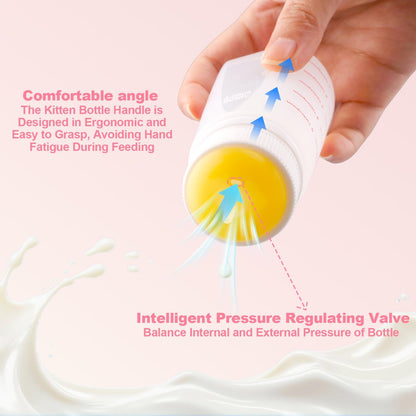 Kitten Bottle Feeding kit with Feeding Nipple and Syringe, Soft Silicone Nursing Pet Feeding Bottle, Ventilation Valve Resistant Tearing for Small Puppies, Kittens, Rabbit (S Nipple-Yellow)