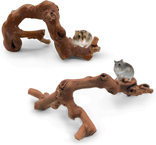 kathson 2PCS Wood Hamster Climbing Branches Decor, Natural Wooden Syrian Hamster Climb Chewing Toys, Rat Exercise Toys, Small Animal Habitat Decor Accessories for Dwarf Pets, Gerbils, Mice (5.9 in)